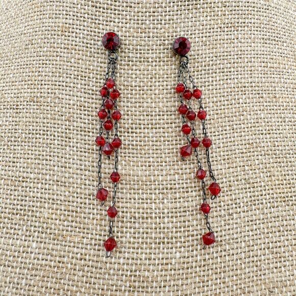 Vintage Dangle Earrings Red Beads Retro Glamour Gatsby Elegant Vampire - Picture 5 of 8